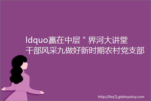 ldquo赢在中层＂界河大讲堂干部风采九做好新时期农村党支部书记工作